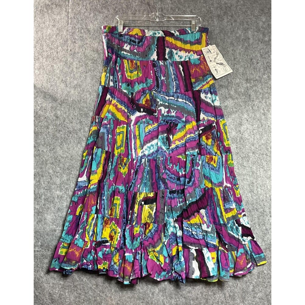New Directions Skirt Women Plus 1X Multicolor Abstract Tiered Maxi Boho Festival